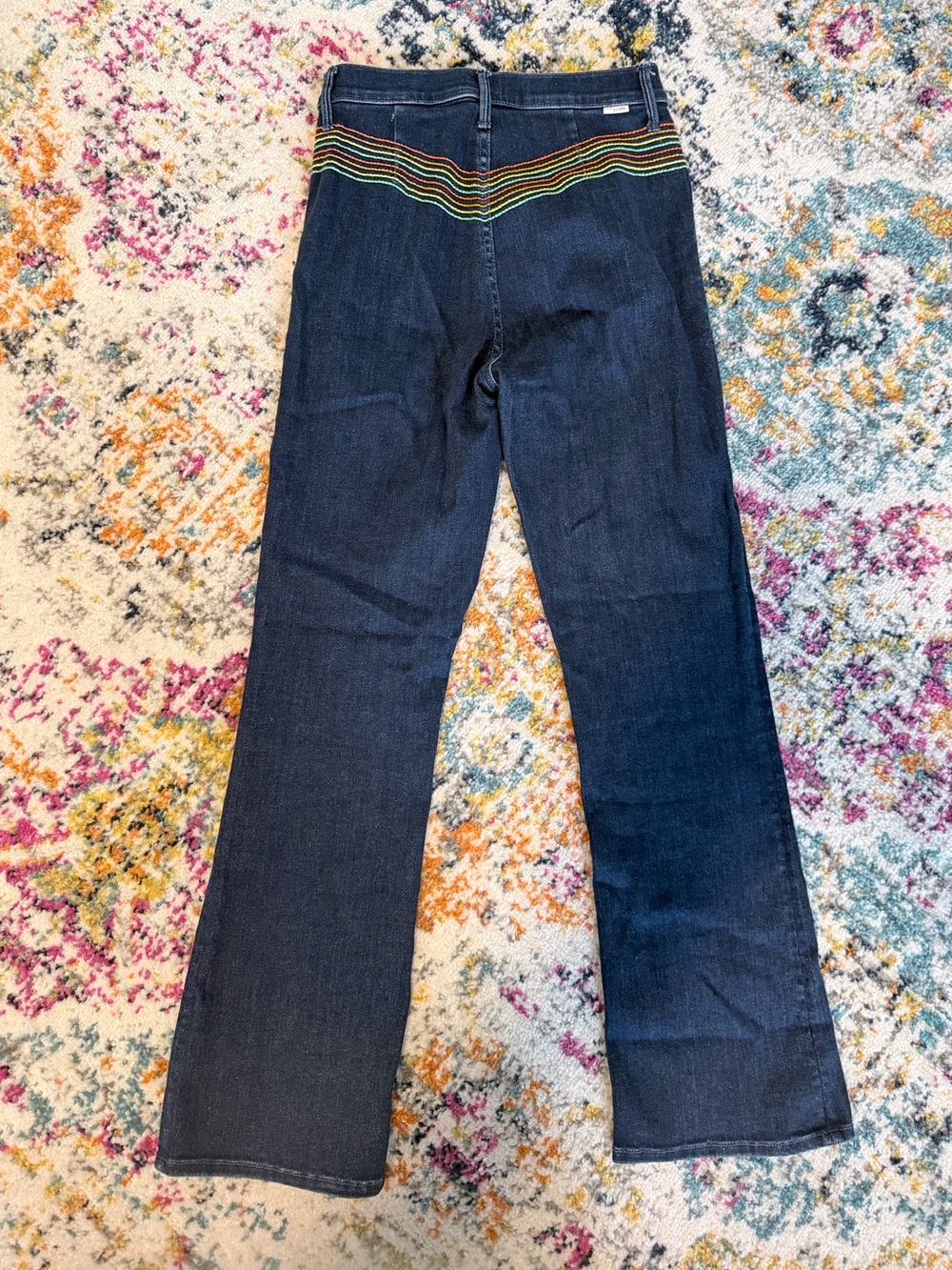 MOTHER Dark Indigo Pride Jeans with Rainbow Stripe Waistband
